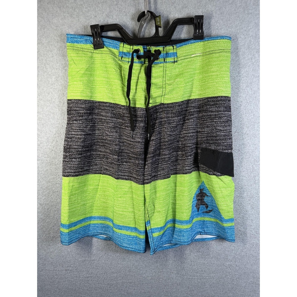 Banana Split USA Shorts Mens Medium Green Blue Stripe Stretch Board Swim Trunks